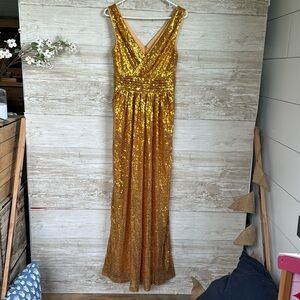 kate kasin sequin maxi dress gold size 4